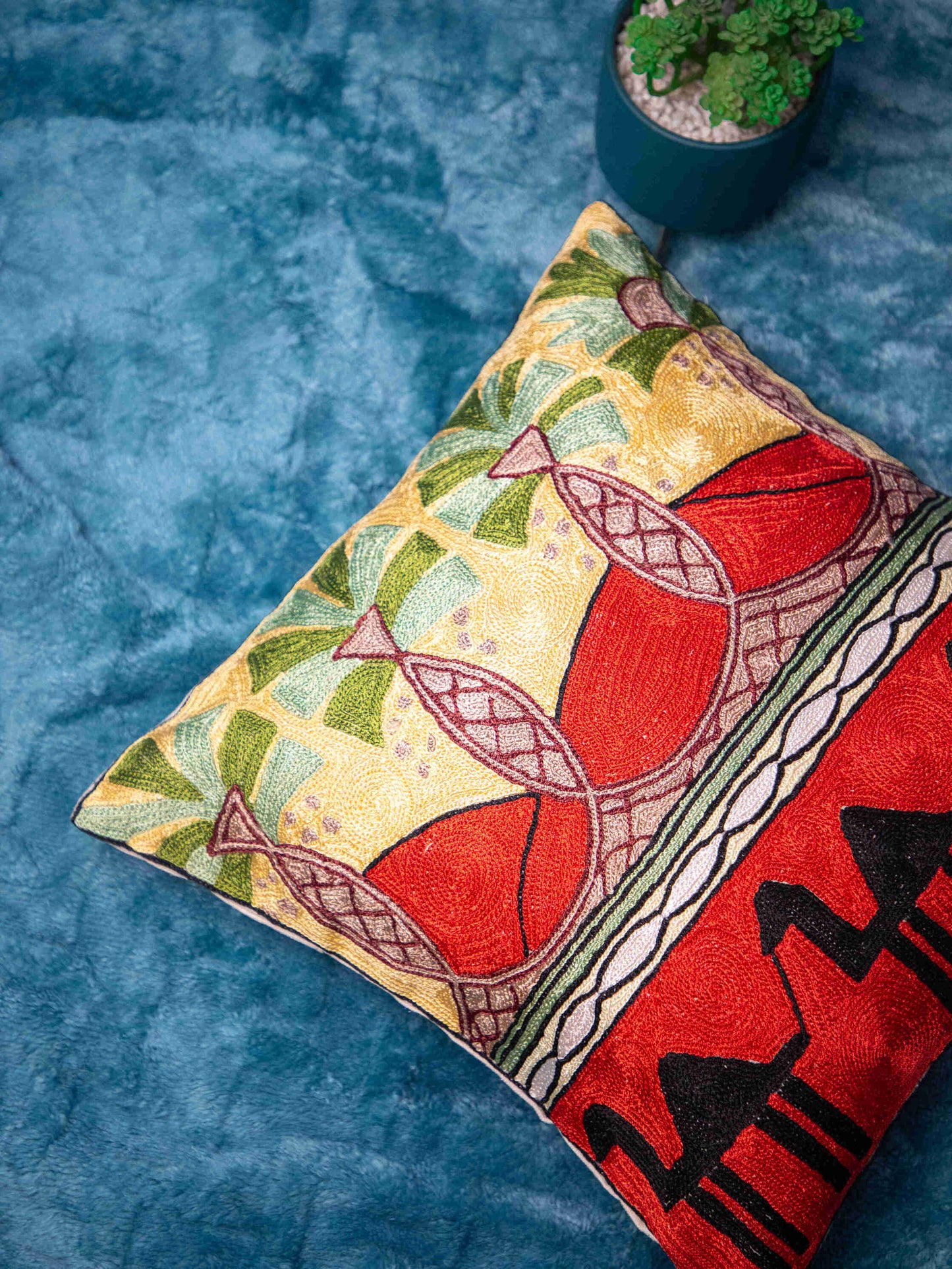 Kashmiri Hand Embroidered Multi Cotton Cushion Cover