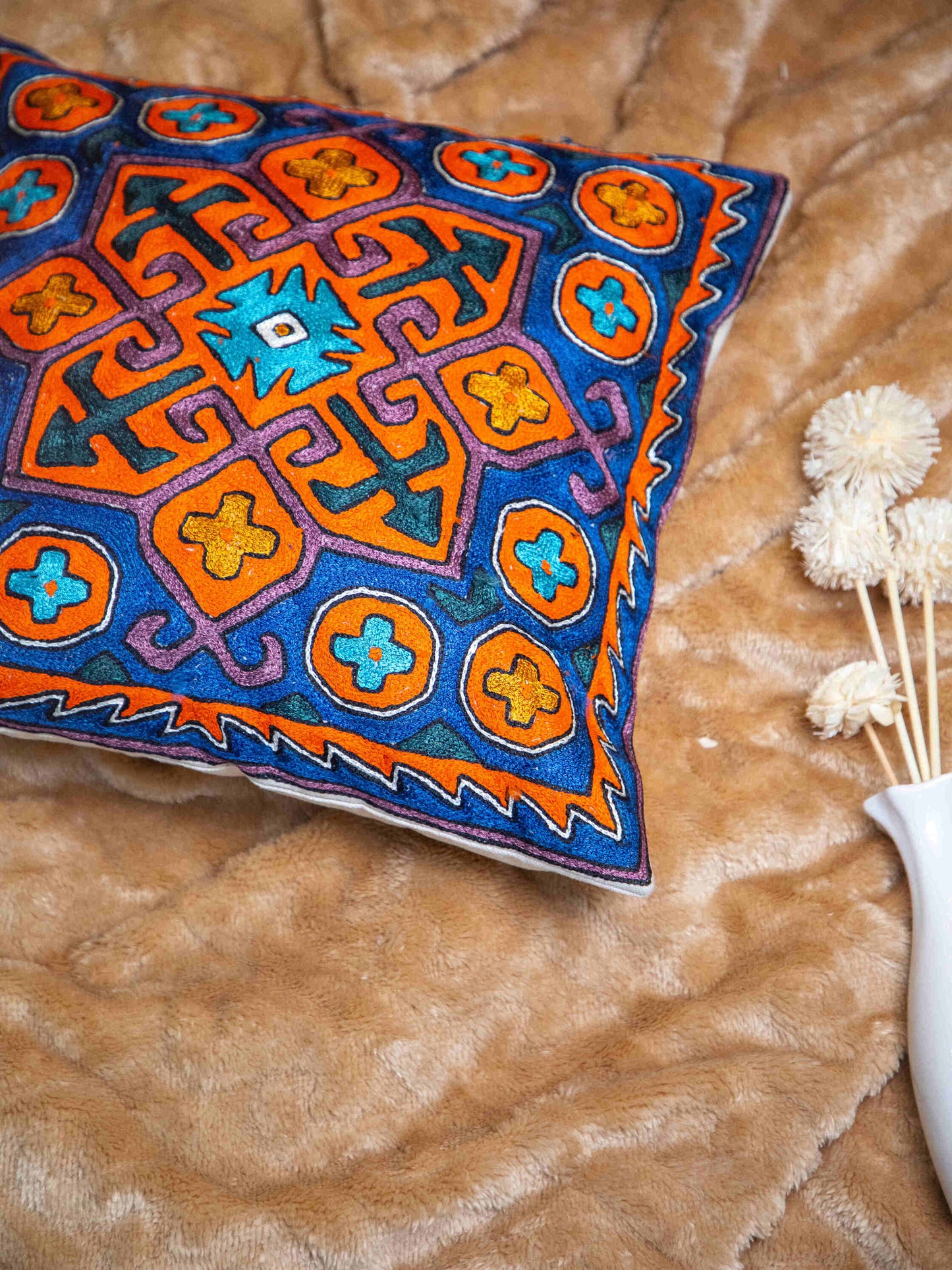 Kashmiri Hand Embroidered Multi Cotton Cushion Cover