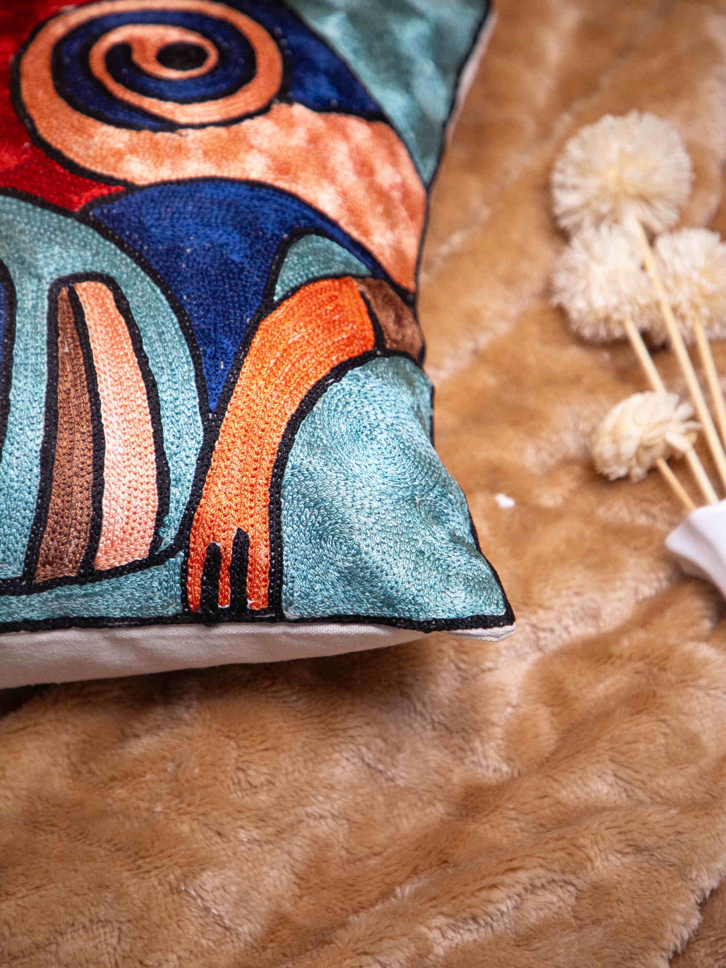 Kashmiri Hand Embroidered Multi Cotton Cushion Cover