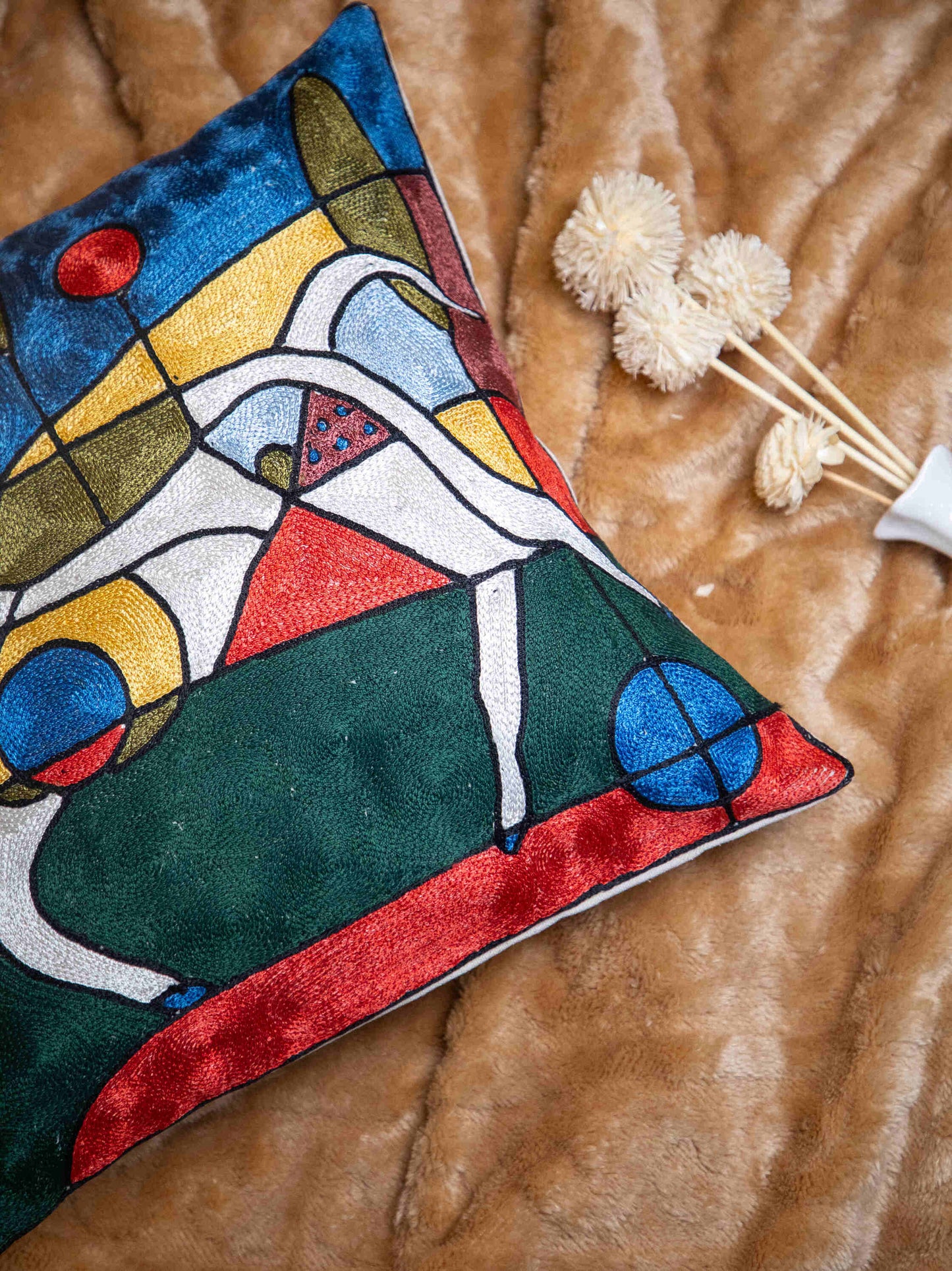 Kashmiri Hand Embroidered Multi Cotton Cushion Cover