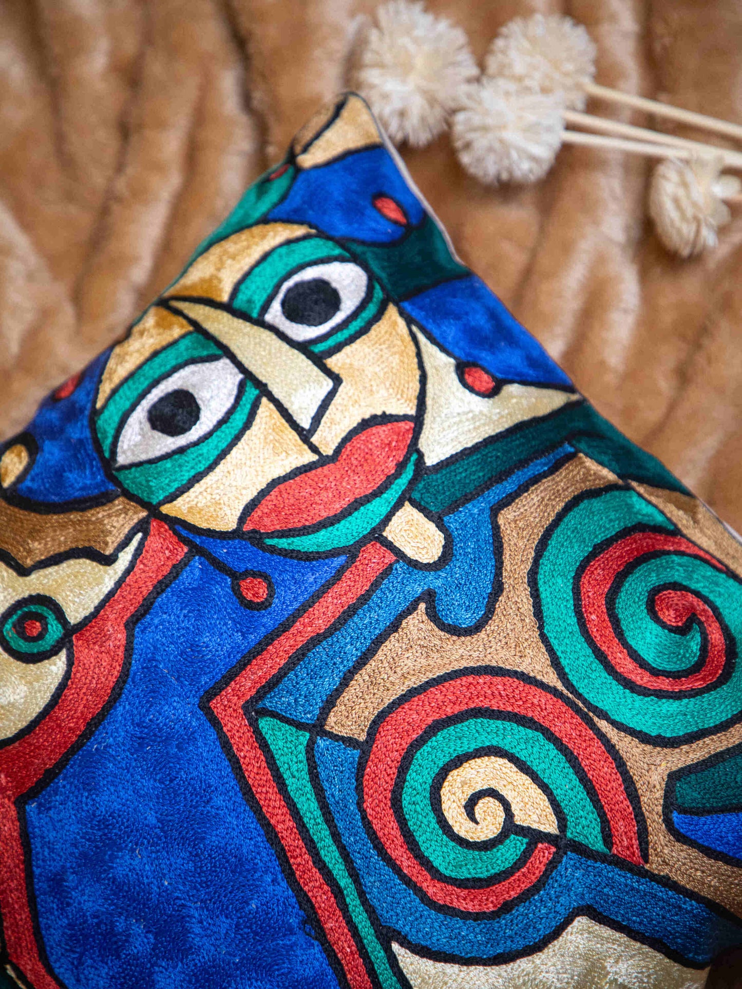 Kashmiri Hand Embroidered Multi Cotton Cushion Cover