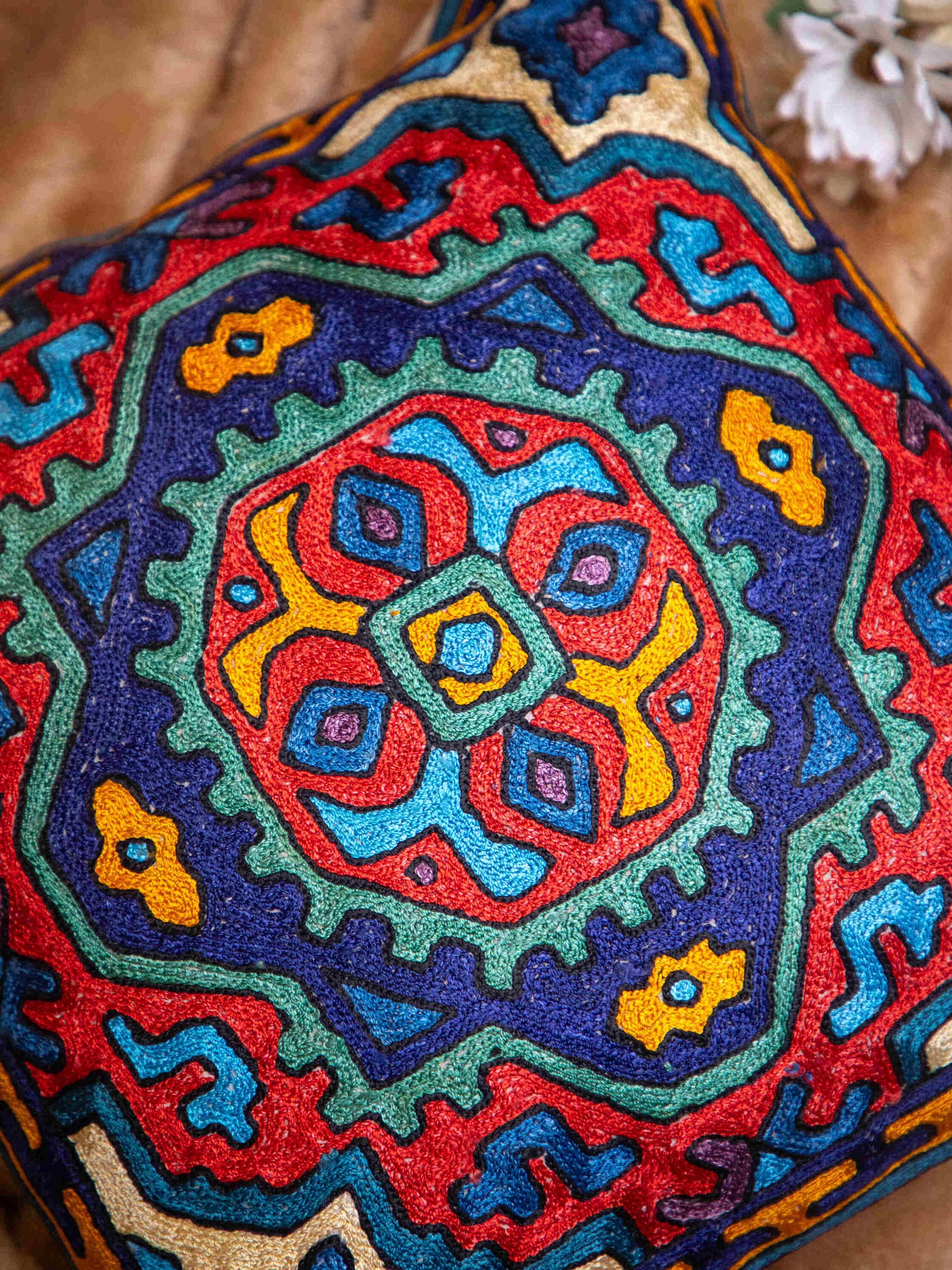 Kashmiri Hand Embroidered Multi Cotton Cushion Cover