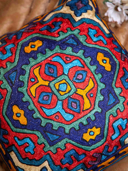 Kashmiri Hand Embroidered Multi Cotton Cushion Cover