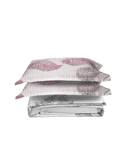 Off Base Leaf Print 100% Cotton King Bedsheet With Pillow Covers