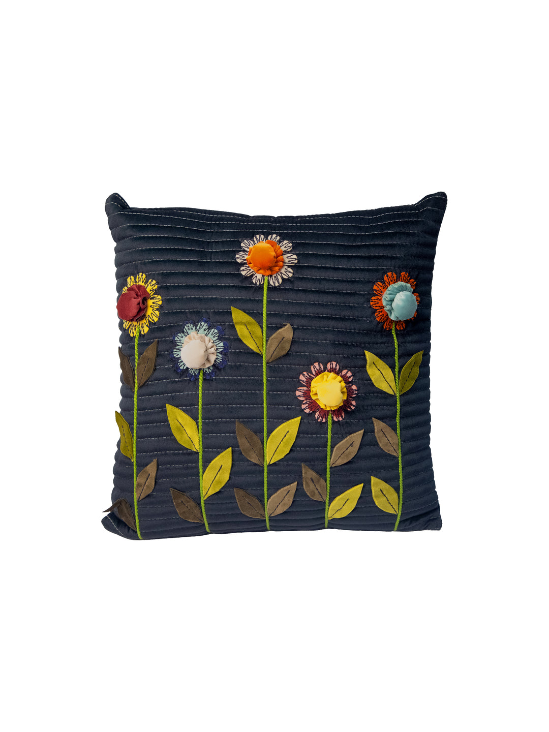 Black Velvet Aplik 3D Flower Square Cushion Cover