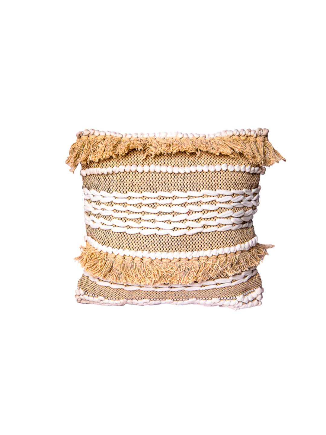Beige And White Handloom &nbsp;Square Cushion Cover
