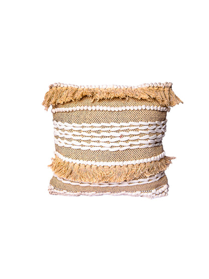 Beige And White Handloom &nbsp;Square Cushion Cover