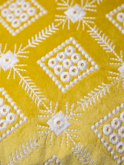 Yellow And White Square Embroidery Square Cushion Cover