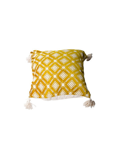 Mustard And White Square Embroidery Square Cushion Cover