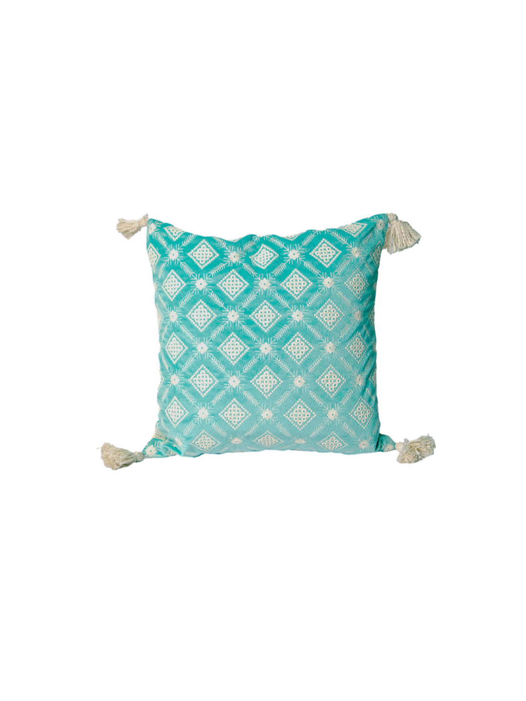 Sky Blue And white Velvet Embroidery Square Cushion Cover