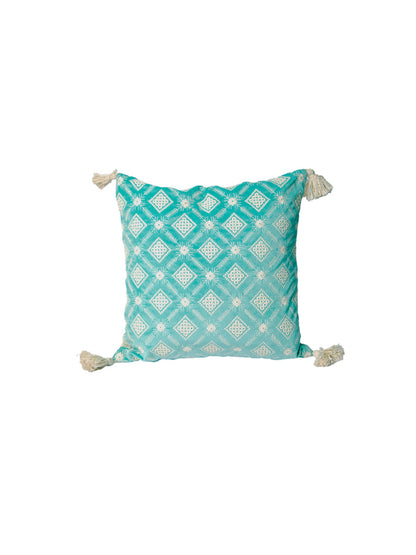 Sky Blue And white Velvet Embroidery Square Cushion Cover