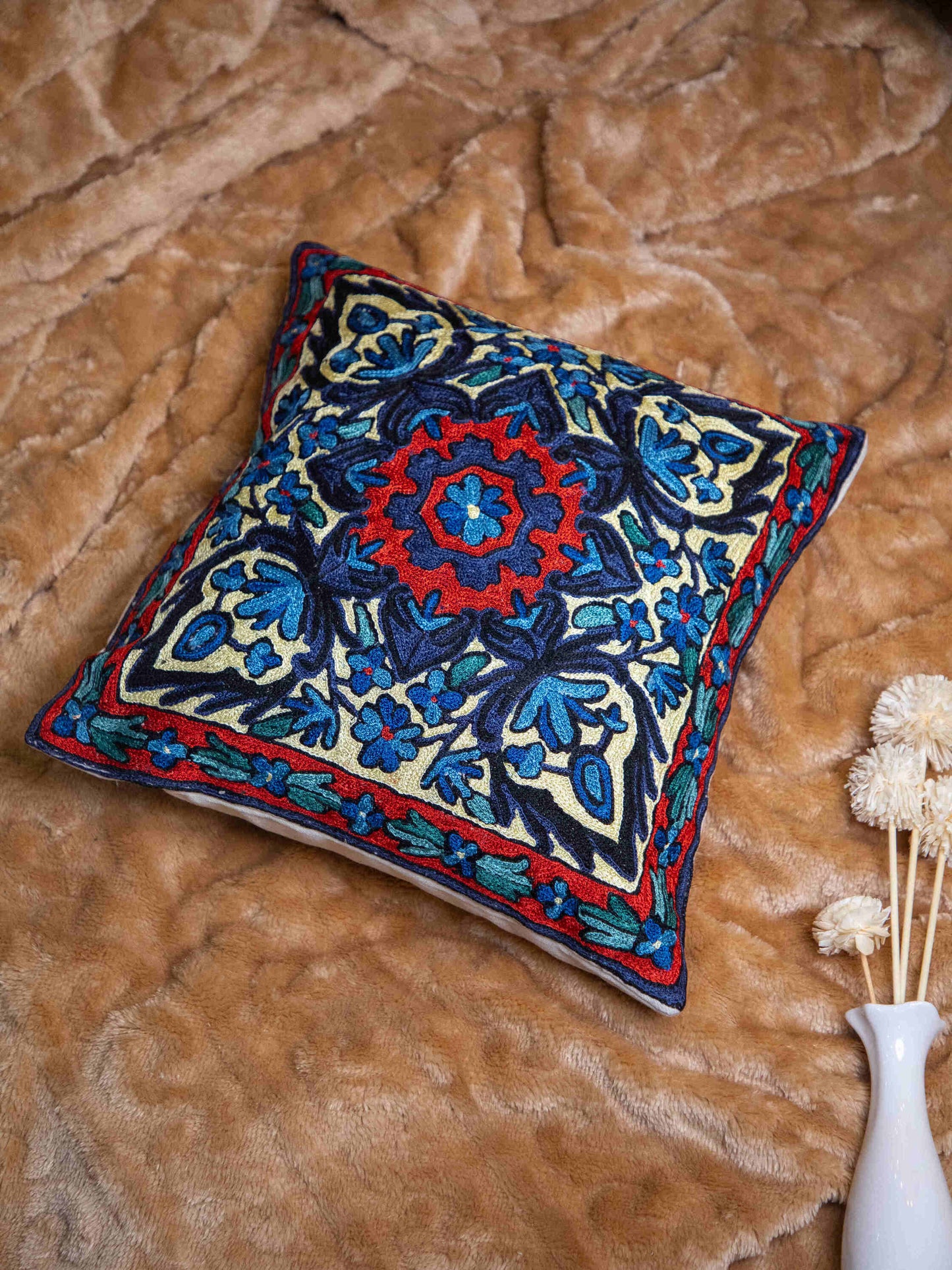 Kashmiri Hand Embroidered Multi Cotton Cushion Cover