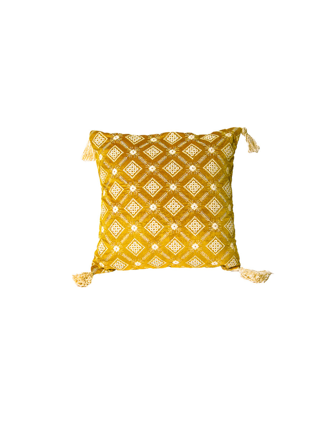 Mustard And white Velvet Embroidery Square Cushion Cover