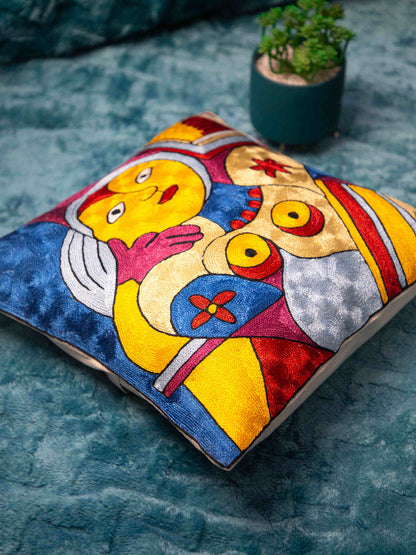 Kashmiri Hand Embroidered Multi Cotton Cushion Cover