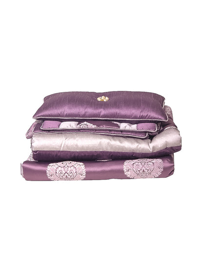 Purple Cotton Double Bedcover With 2 Pillow Covers and 2 Cushion Covers, 1 Highlighter