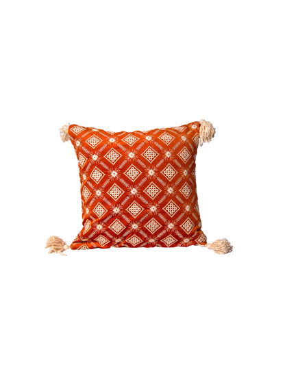 Rust Embroidery Velvet Square Cushion Cover