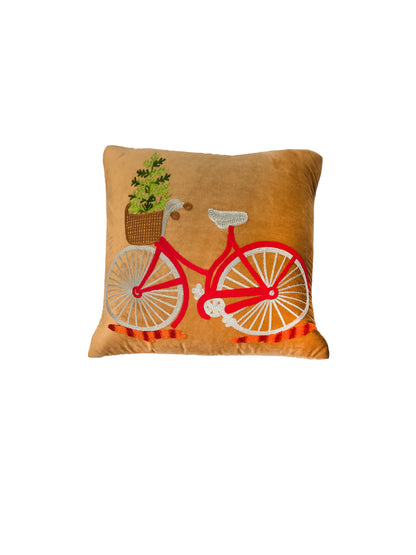 Light Brown And MultiColor Embroidery  Printed Square Cushion Cover