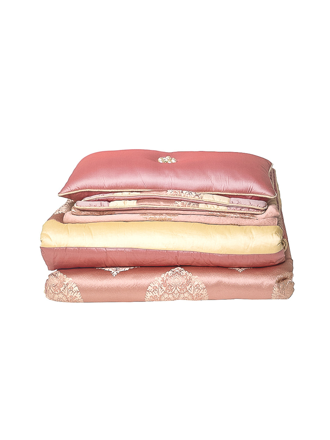 Peach Cotton Double Bedcover With 2 Pillow Covers and 2 Cushion Covers, 1 Highlighter