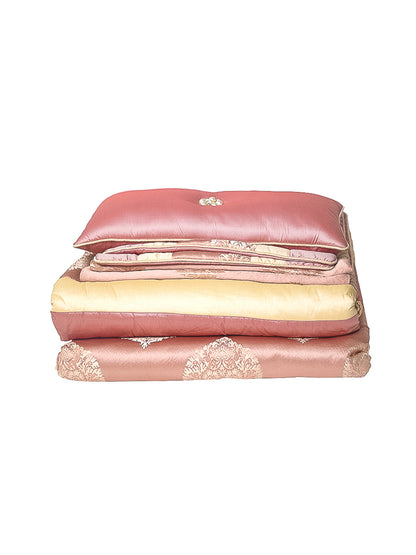 Peach Cotton Double Bedcover With 2 Pillow Covers and 2 Cushion Covers, 1 Highlighter