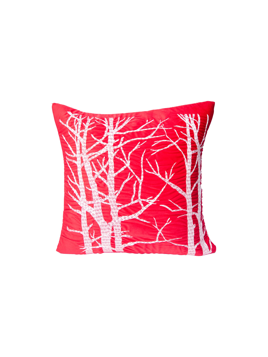 Red Velvet And White Embroidery &nbsp;Printed Square Cushion Cover