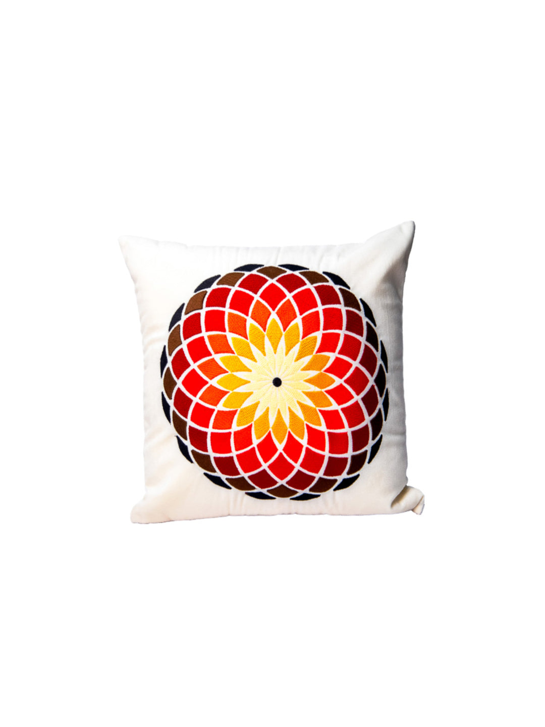 White Velvet And Multicolor Flower Embroidery Square Cushion Cover