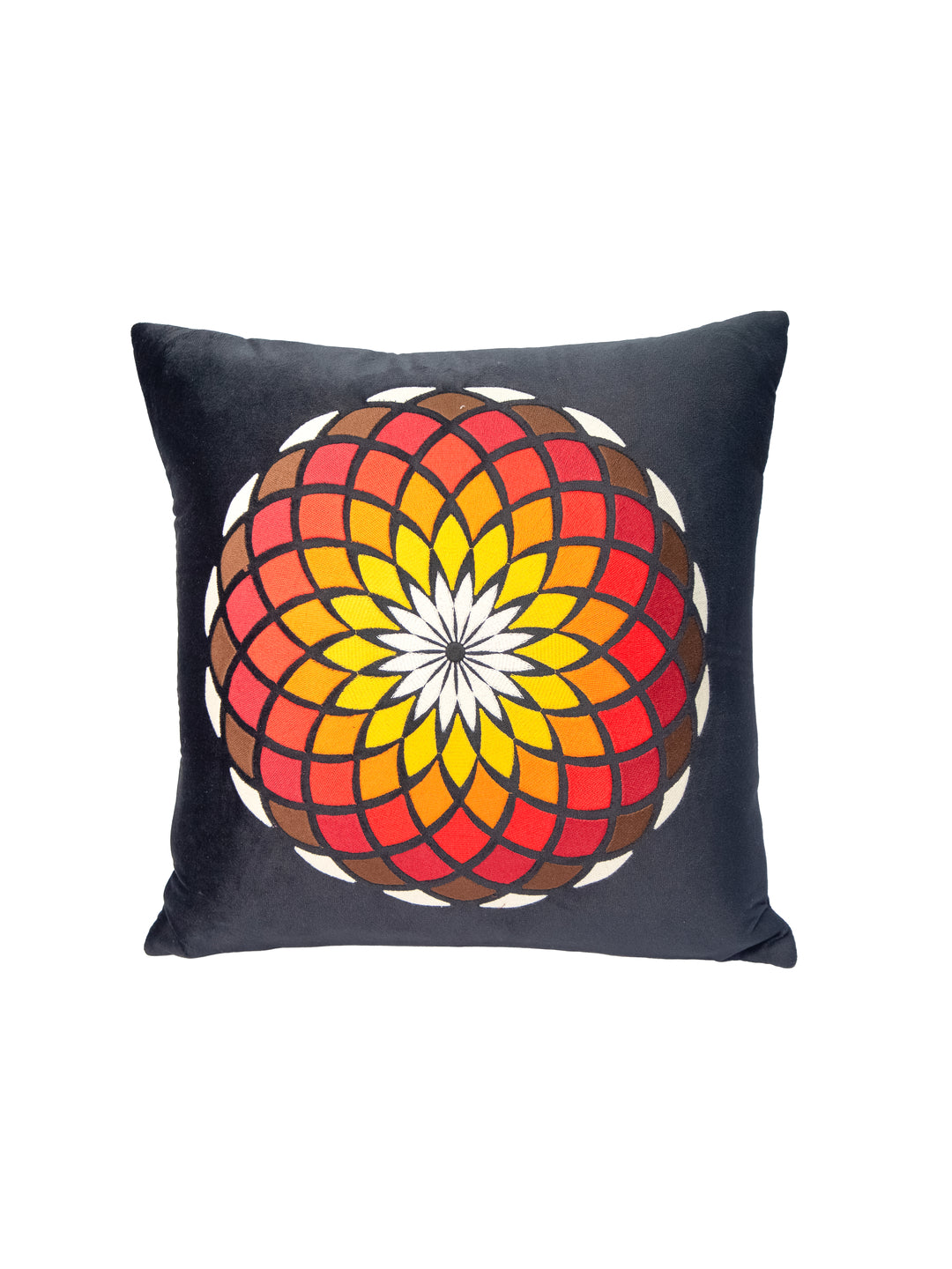 Black Velvet And Multicolor Flower Embroidery Square Cushion Cover