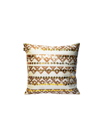 White Velvet And Brown, Golden Foil Printed Square Cushion Cover