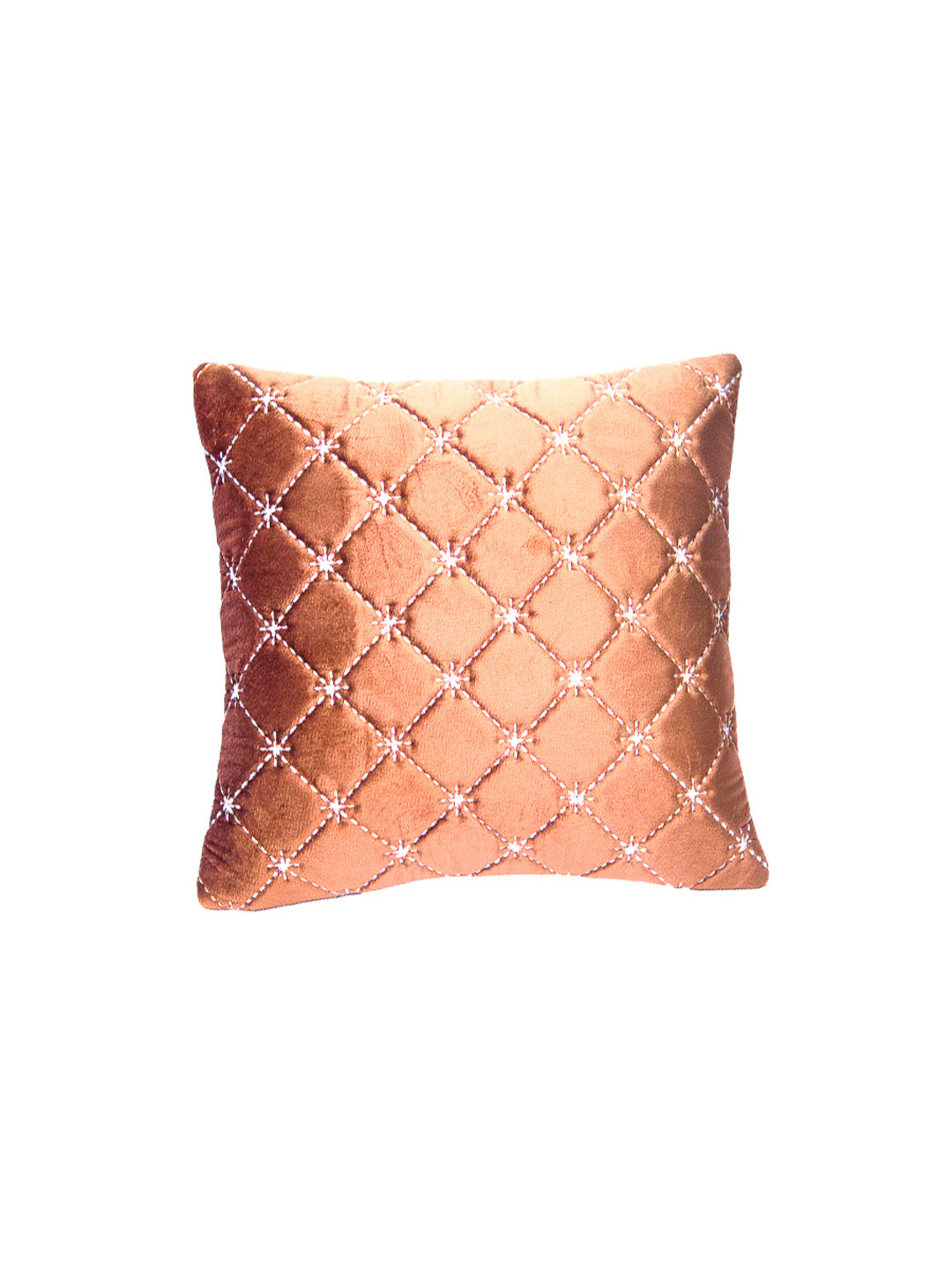 Brown Velvet And White Embroidery Square Cushion Cover