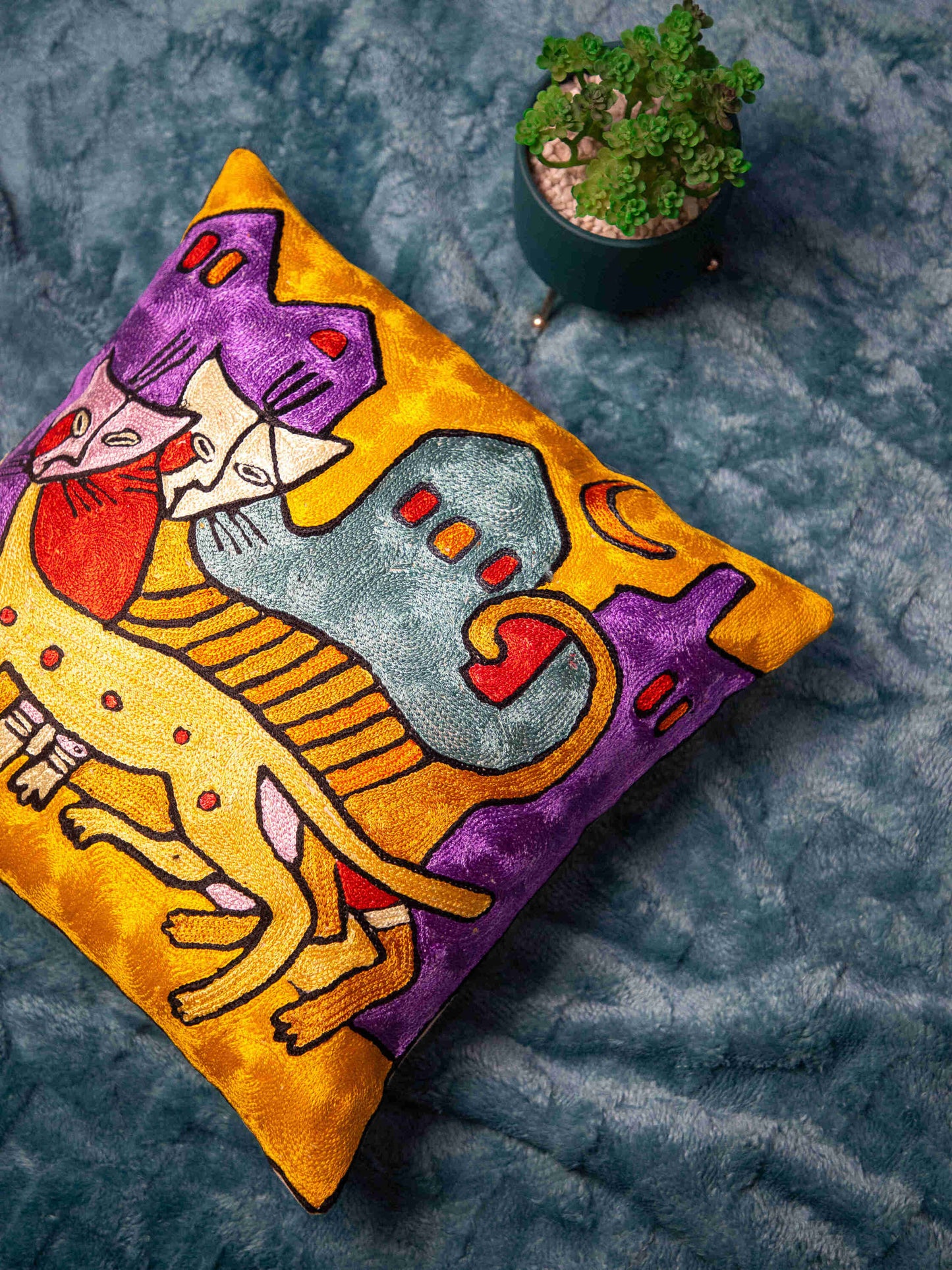 Kashmiri Hand Embroidered Multi Cotton Cushion Cover