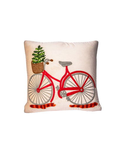 Beige Embroidery  Printed Square Cushion Cover