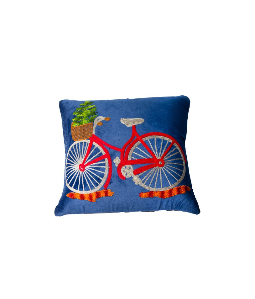 Blue And Multi Color Embroidery Square Cushion Cover