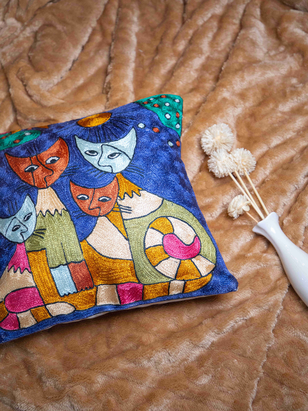 Kashmiri Hand Embroidered Multi Cotton Cushion Cover