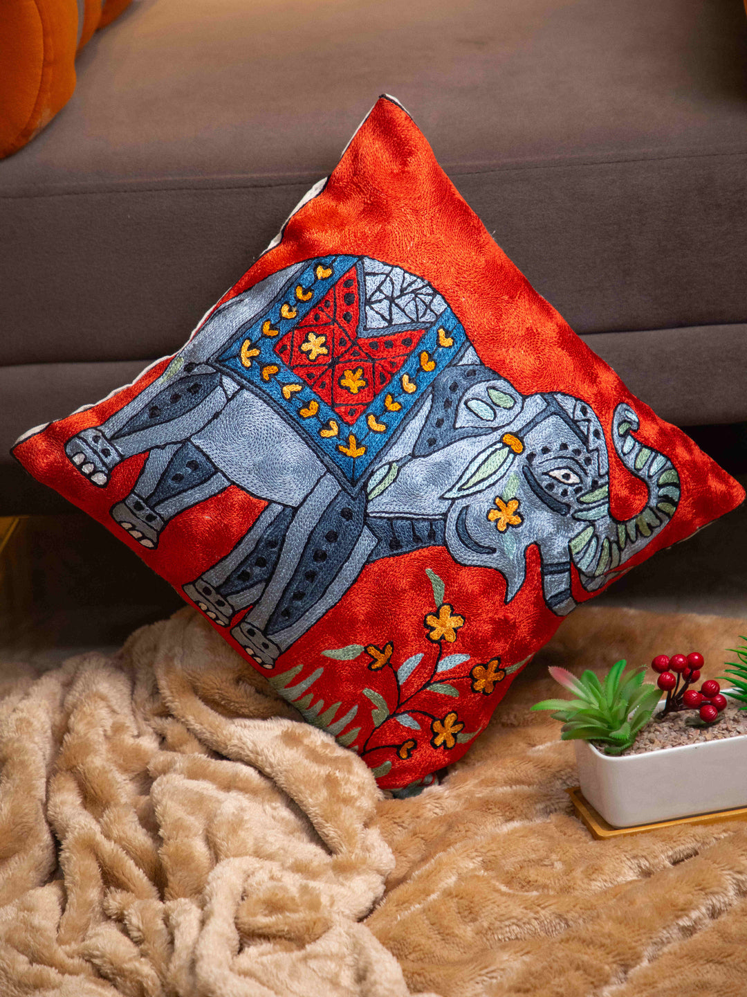Kashmiri Hand Embroidered Multi Cotton Cushion Cover