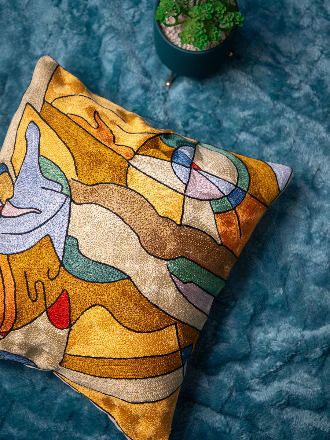 Kashmiri Hand Embroidered Multi Cotton Cushion Cover