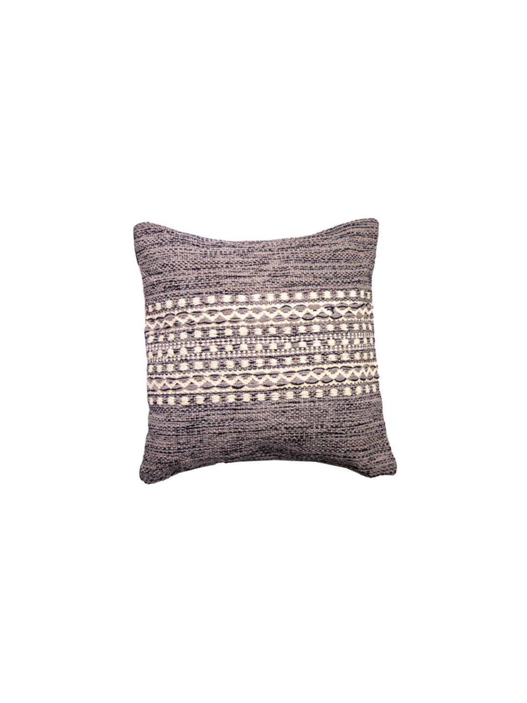 Grey & Off-White Color Jute Print Square Cushion Cover