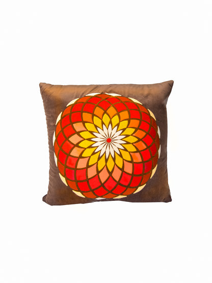 Brown Velvet And Multicolor Flower Embroidery Square Cushion Cover