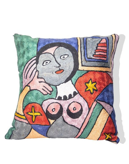 Kashmiri Hand Embroidered Multi Cotton Cushion Cover