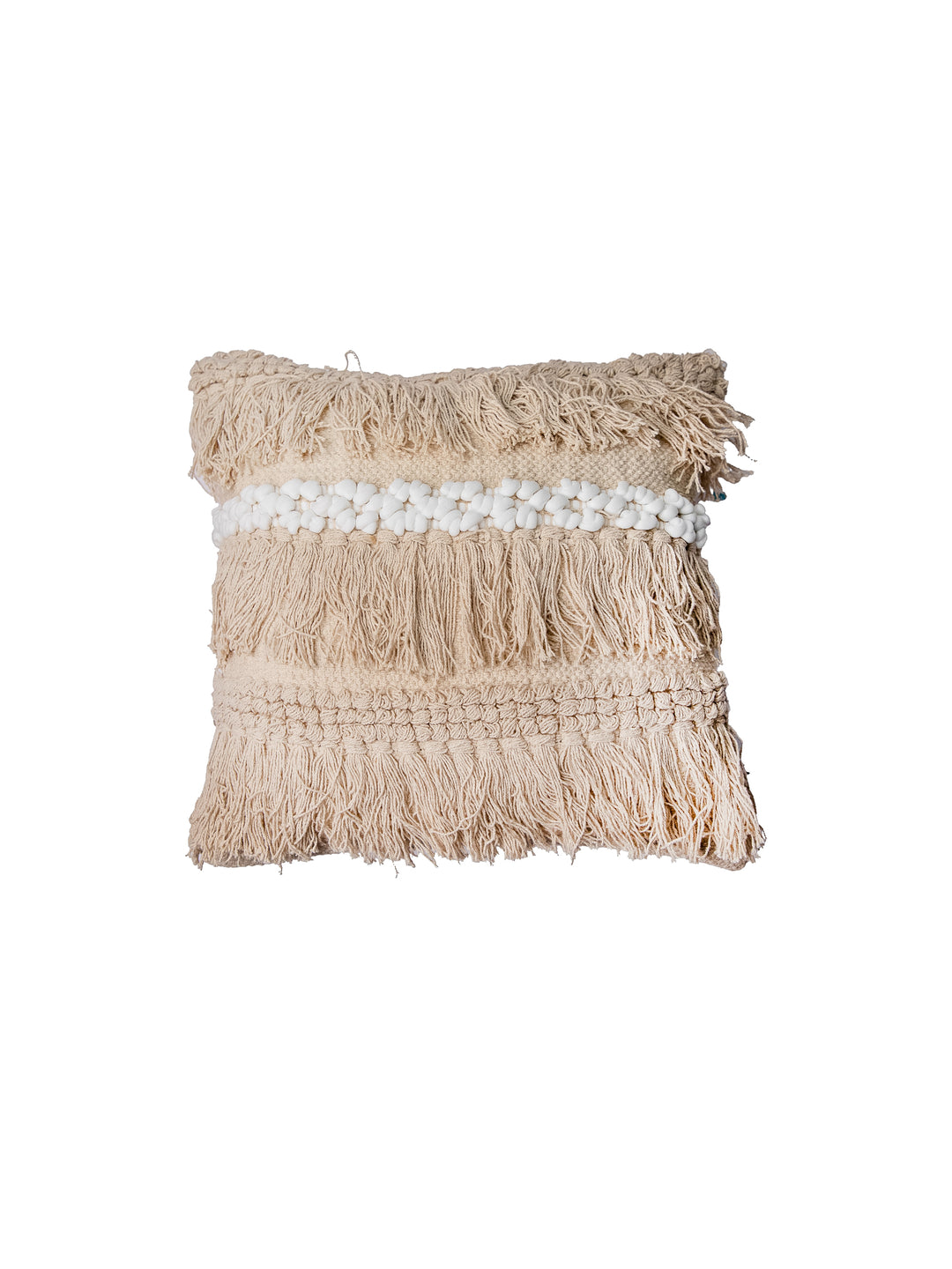 Beige And White Handloom  Square Cushion Cover