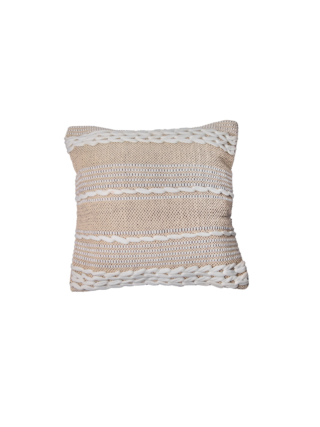 Beige And White Handloom  Square Cushion Cover