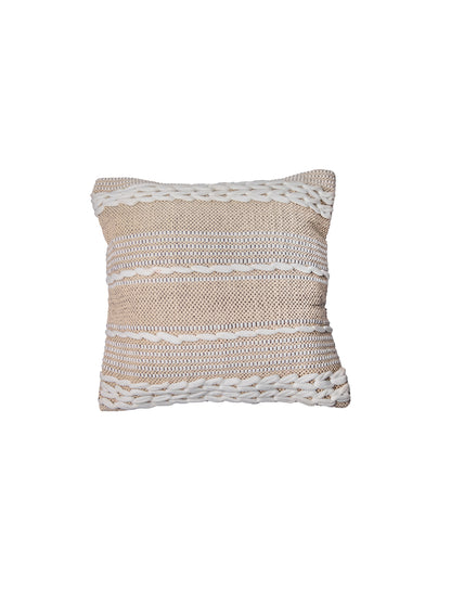 Beige And White Handloom  Square Cushion Cover
