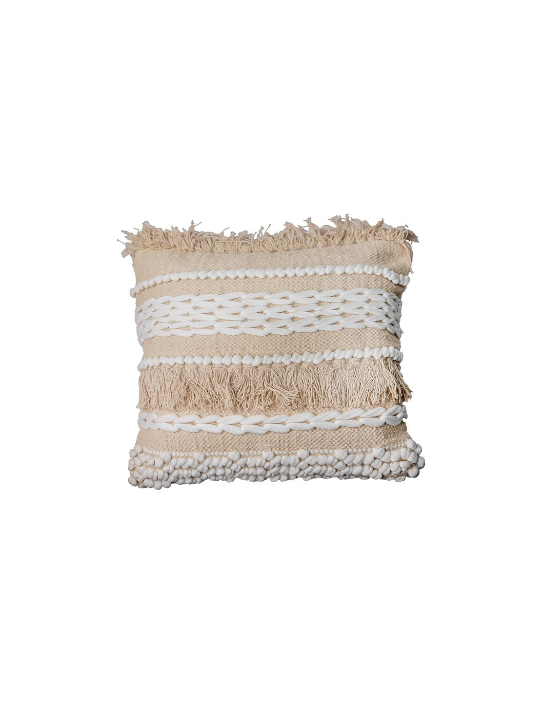 Beige And White Handloom  Square Cushion Cover