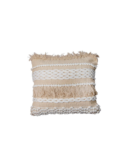 Beige And White Handloom  Square Cushion Cover