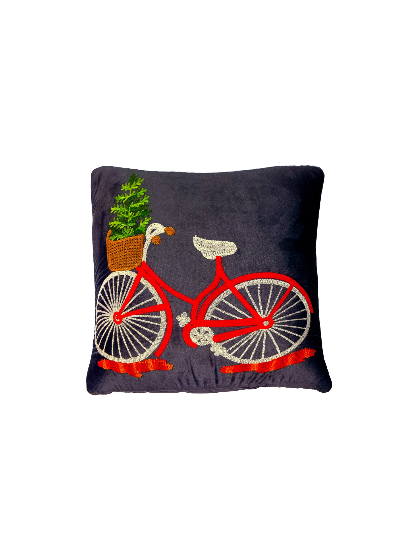 Black And  Multi Color Embroidery  Printed Square Cushion Cover