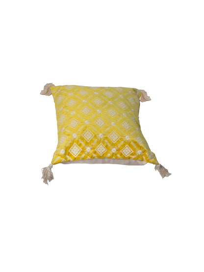 Yellow And White Square Embroidery Square Cushion Cover