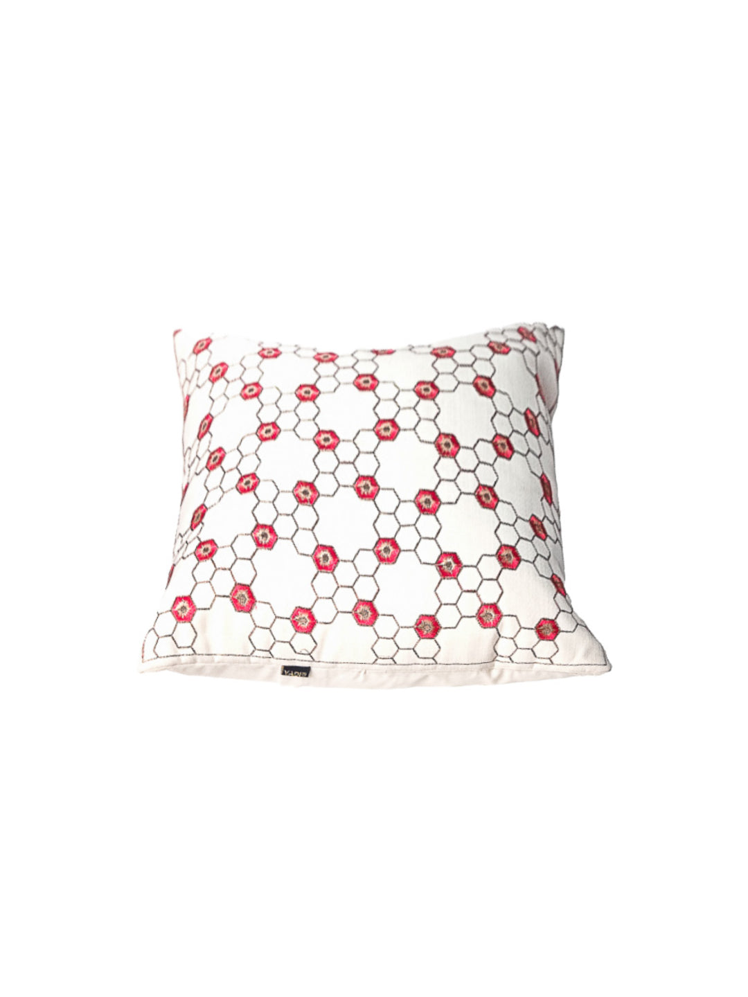 White and Red Flower Embroidery  Square Cushion Cover