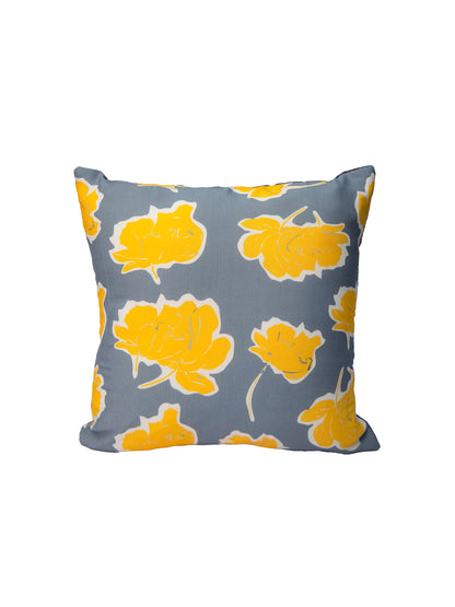 Grey &amp; Yellow Flower Print Cotton Square Cushion Cover Set of 2&nbsp;
