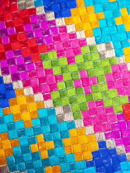 Multicolor Embroidery Thread Work Square Cushion Cover