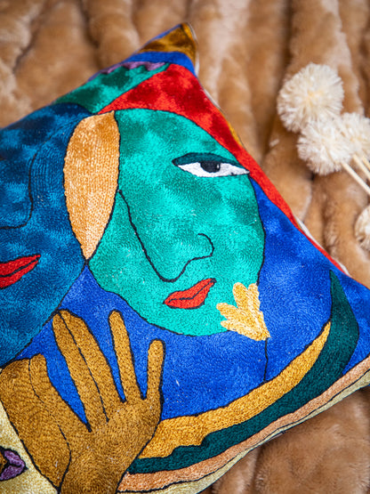Kashmiri Hand Embroidered Multi Cotton Cushion Cover