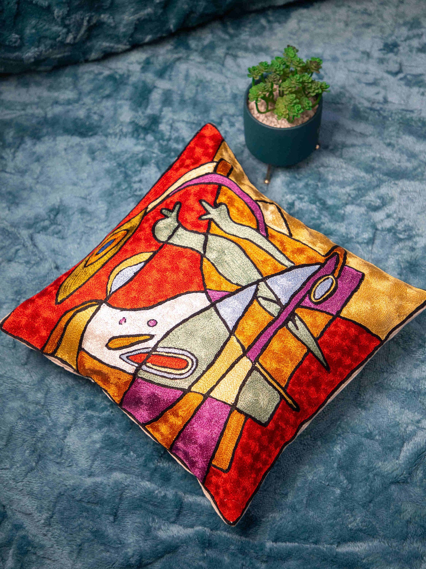 Kashmiri Hand Embroidered Multi Cotton Cushion Cover