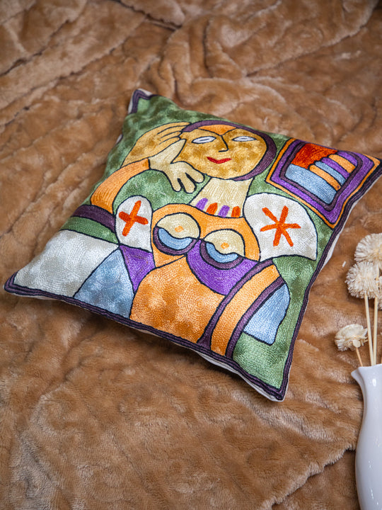 Kashmiri Hand Embroidered Multi Cotton Cushion Cover